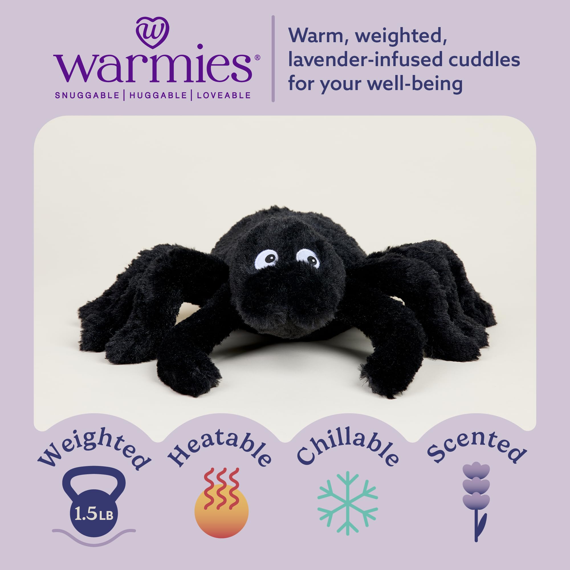 Warmies Spider weighted plush offers comforting hugs and snuggles.