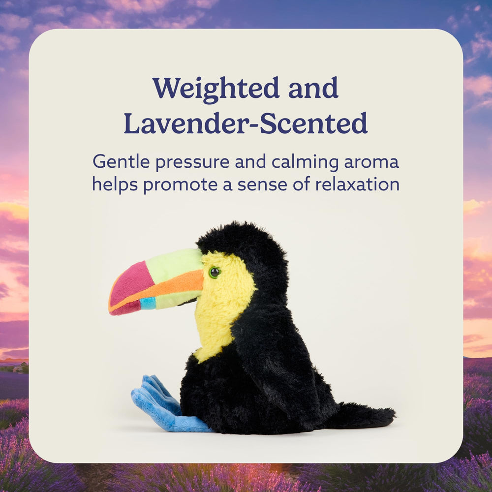 Warmies Toucan heat-up for soothing warmth during rest.