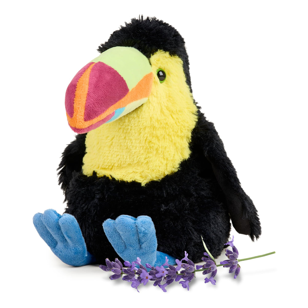 Warmies Toucan microwavable stuffed animal provides cozy warmth.