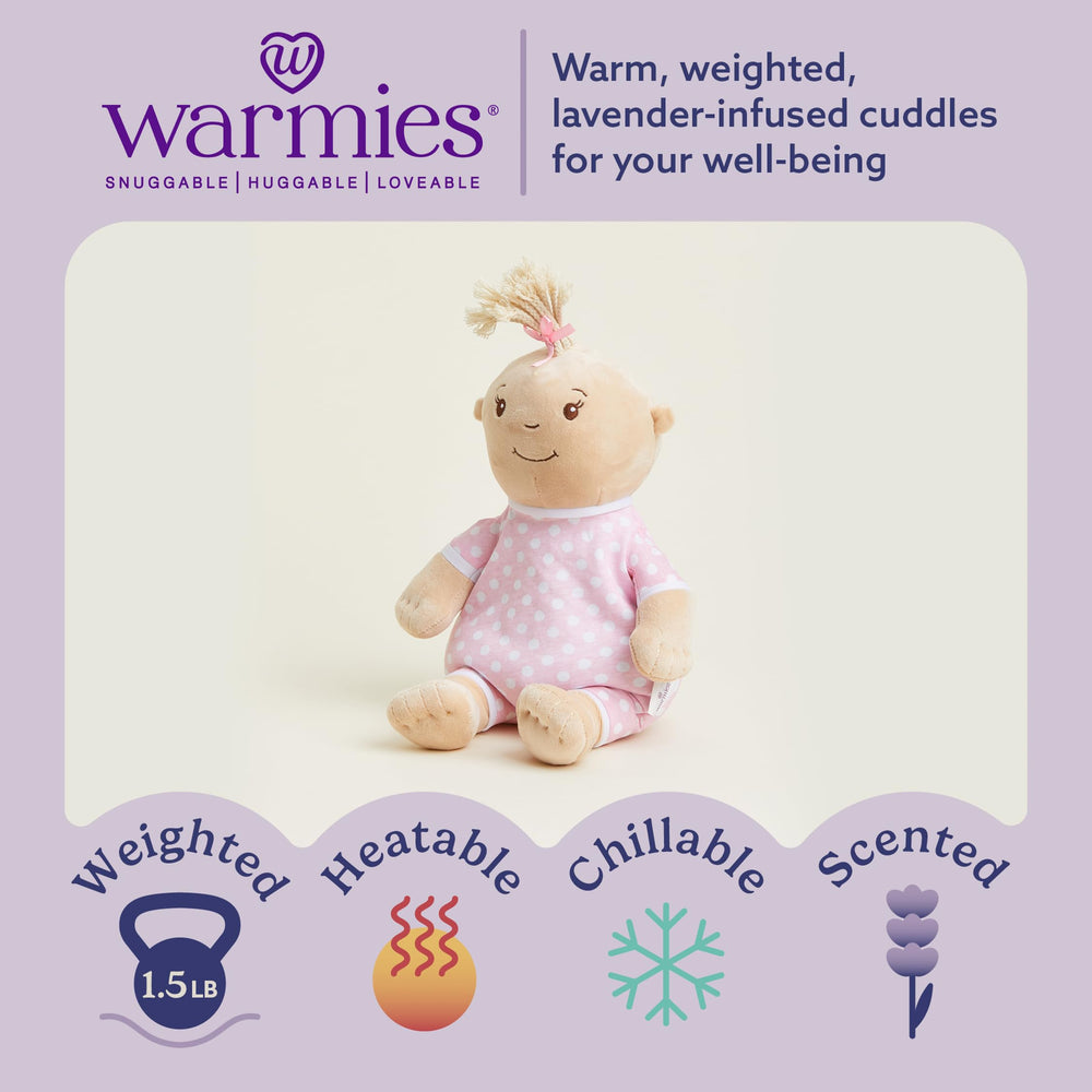 Warmies weighted plush with grain filling provides secure cuddles for bedtime.