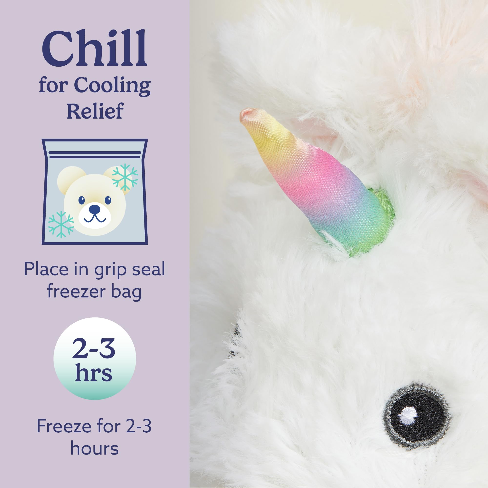 Warmies White Unicorn cooling option delivers a refreshing feel on warm days