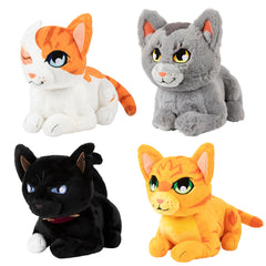 Warrior Cats plush lineup displayed on bookshelf for collector appeal