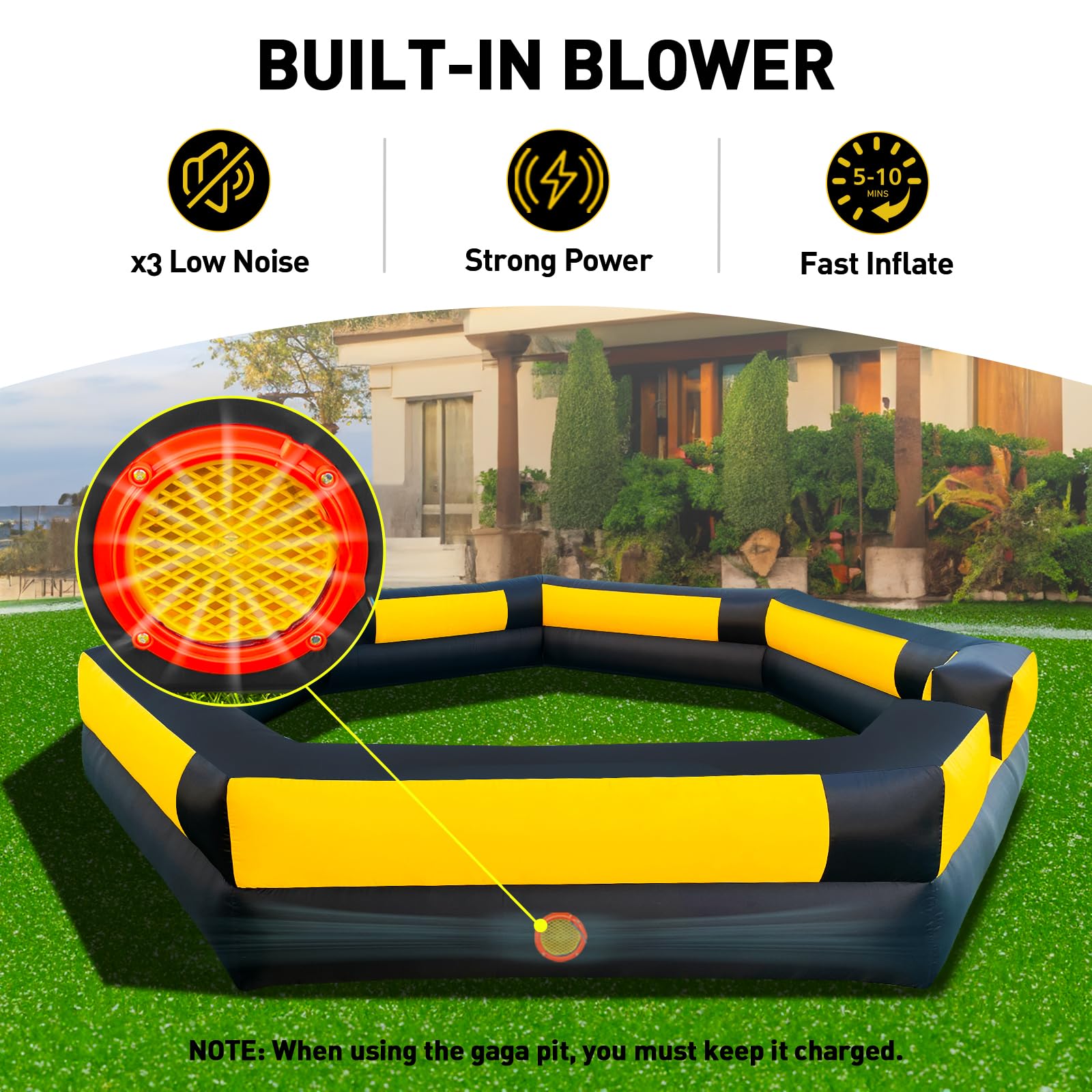 Warsun 15ft Gaga Pit with built-in blower enables quick inflation