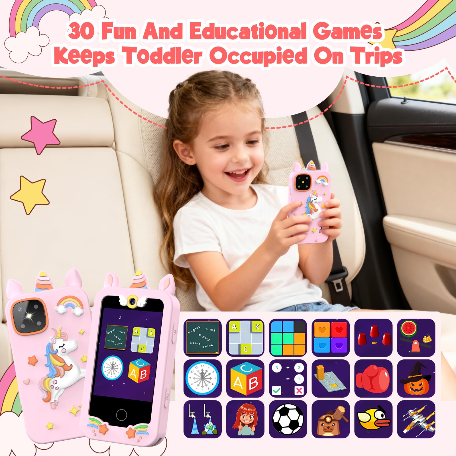 WARWARS learning toy phone supports games, music, and ABC lessons for playful learning.