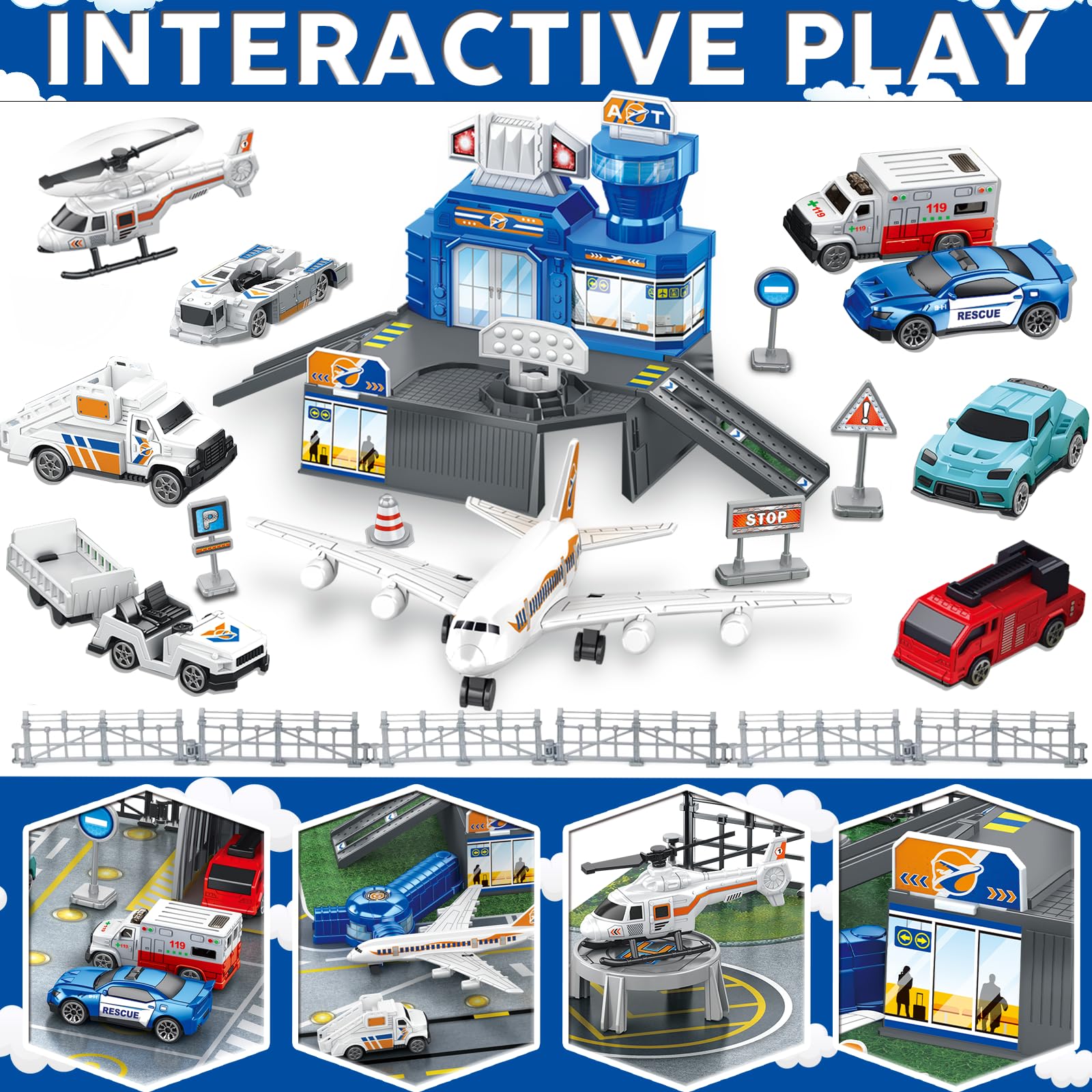 WASAiKA airport playset plane takeoff scene encourages storytelling and motor skills