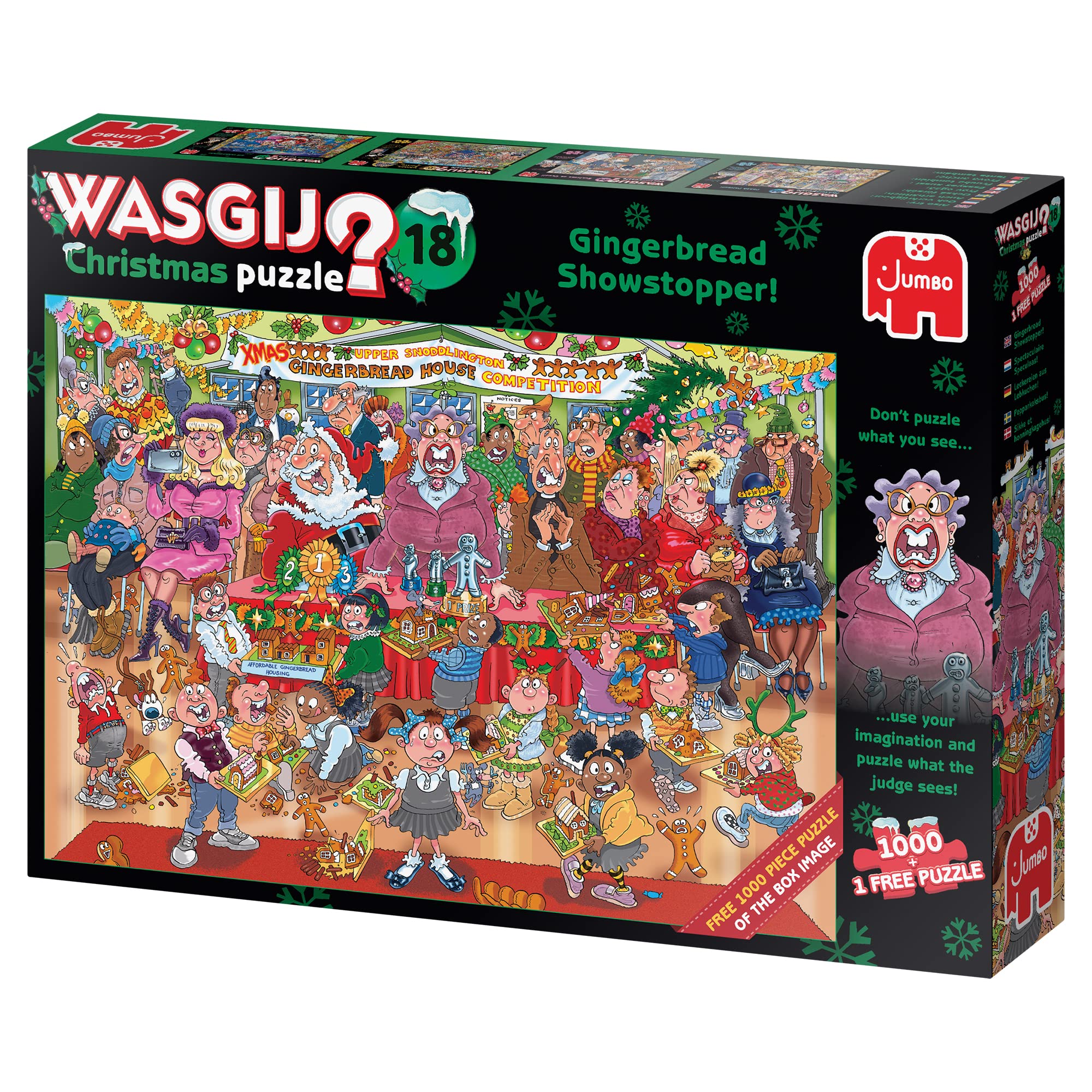 Wasgij Christmas 18 Gingerbread Showstopper completed display shows the finished scene's charm.