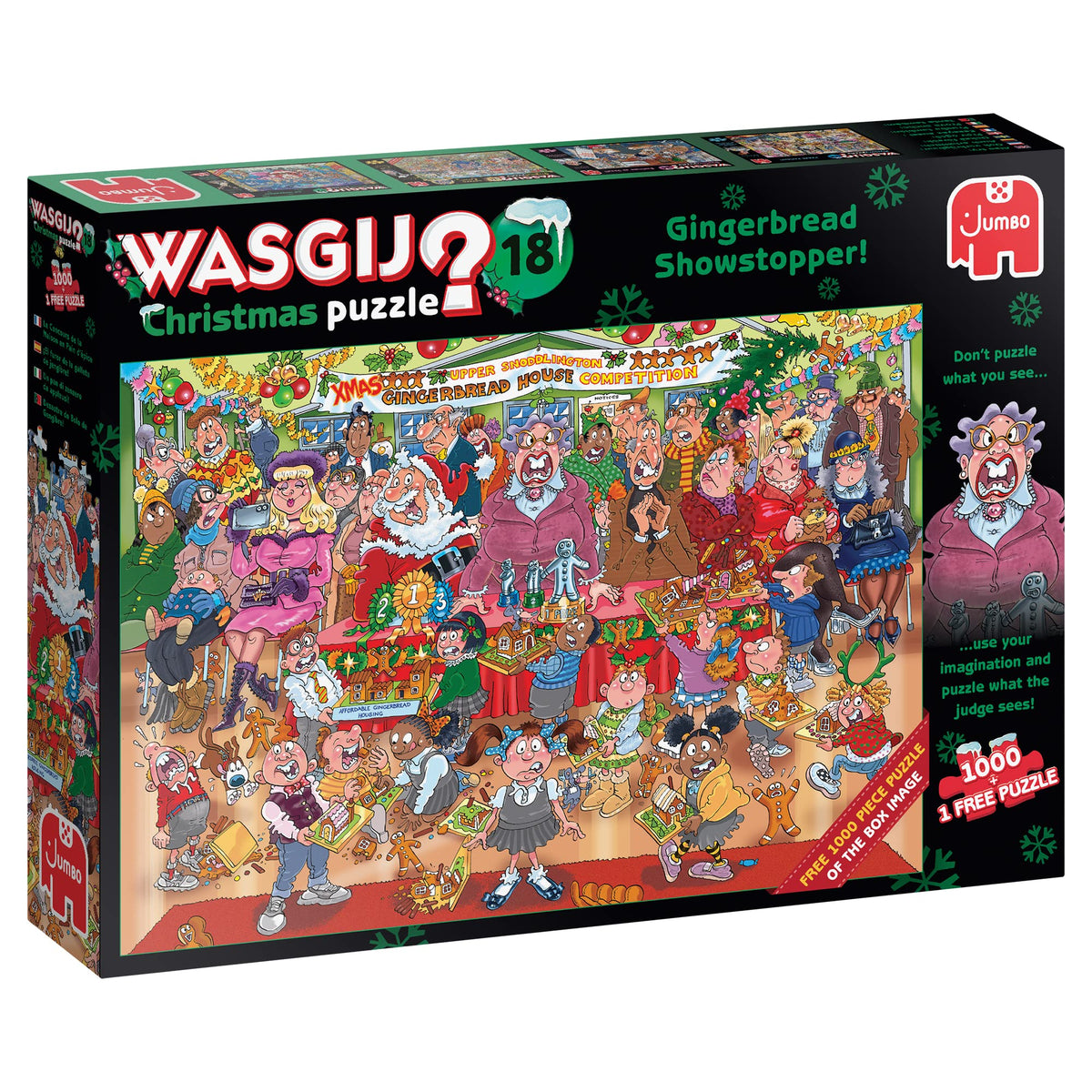 Wasgij Christmas 18 Gingerbread Showstopper box art invites curiosity and holiday puzzling fun.
