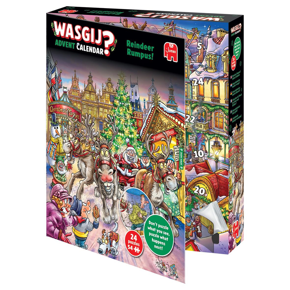 Wasgij Christmas Advent Calendar 2025 recycled cardboard construction, eco-friendly for mindful puzzlers.
