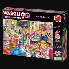 Wasgij Destiny 27 puzzle pieces spread on table inviting focused concentration.