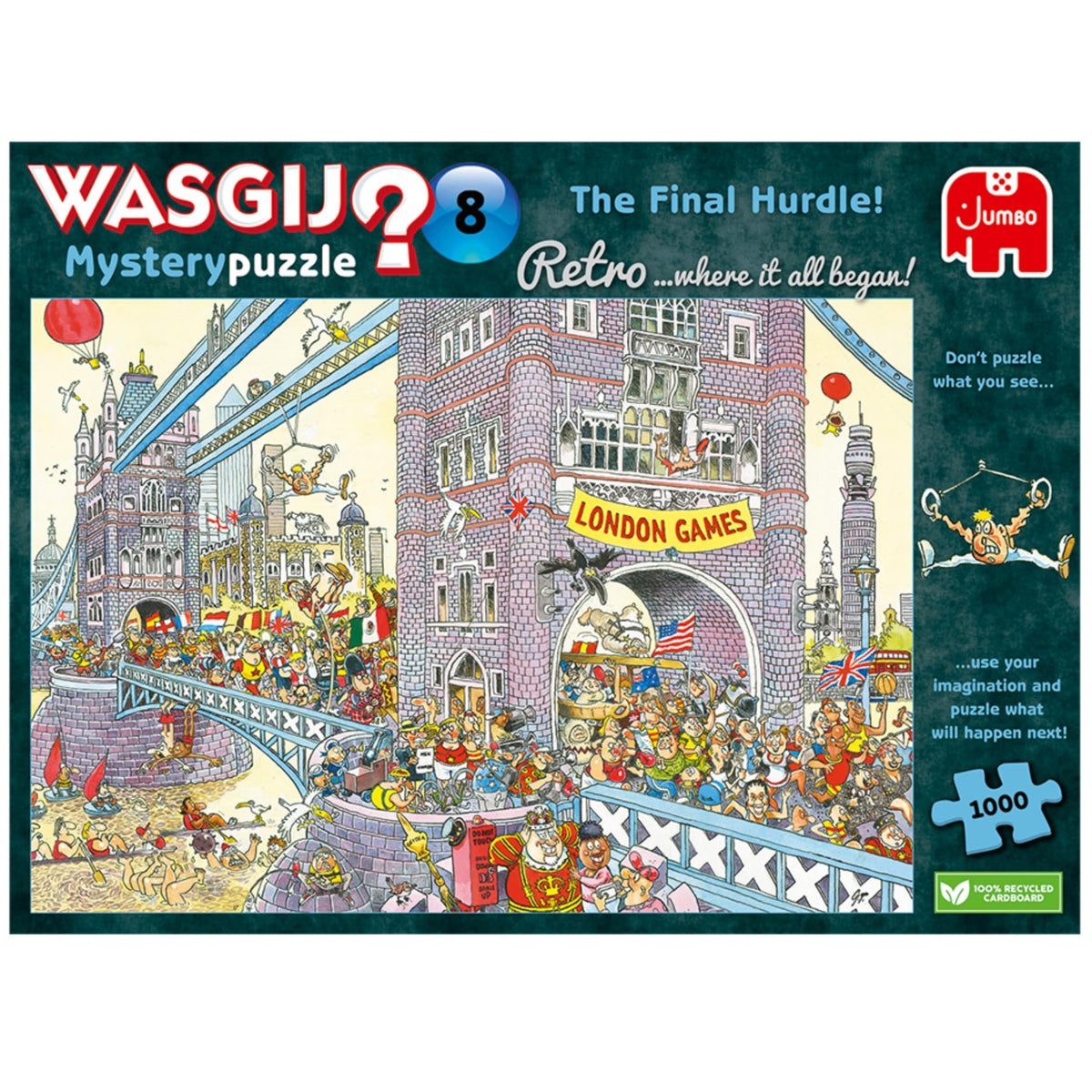 Wasgij Retro Mystery 8 final hurdle puzzle box invites guessing what comes next