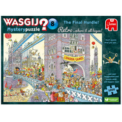 Wasgij Retro Mystery 8 final hurdle puzzle box invites guessing what comes next