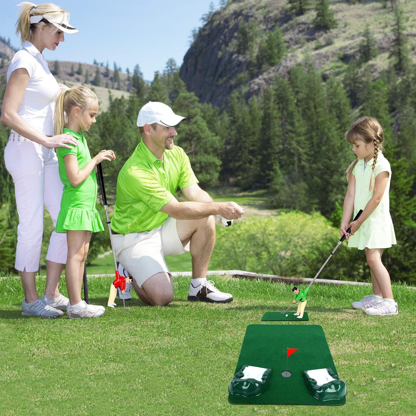 Wassteel mini golf table and chairs create a compact indoor corner.