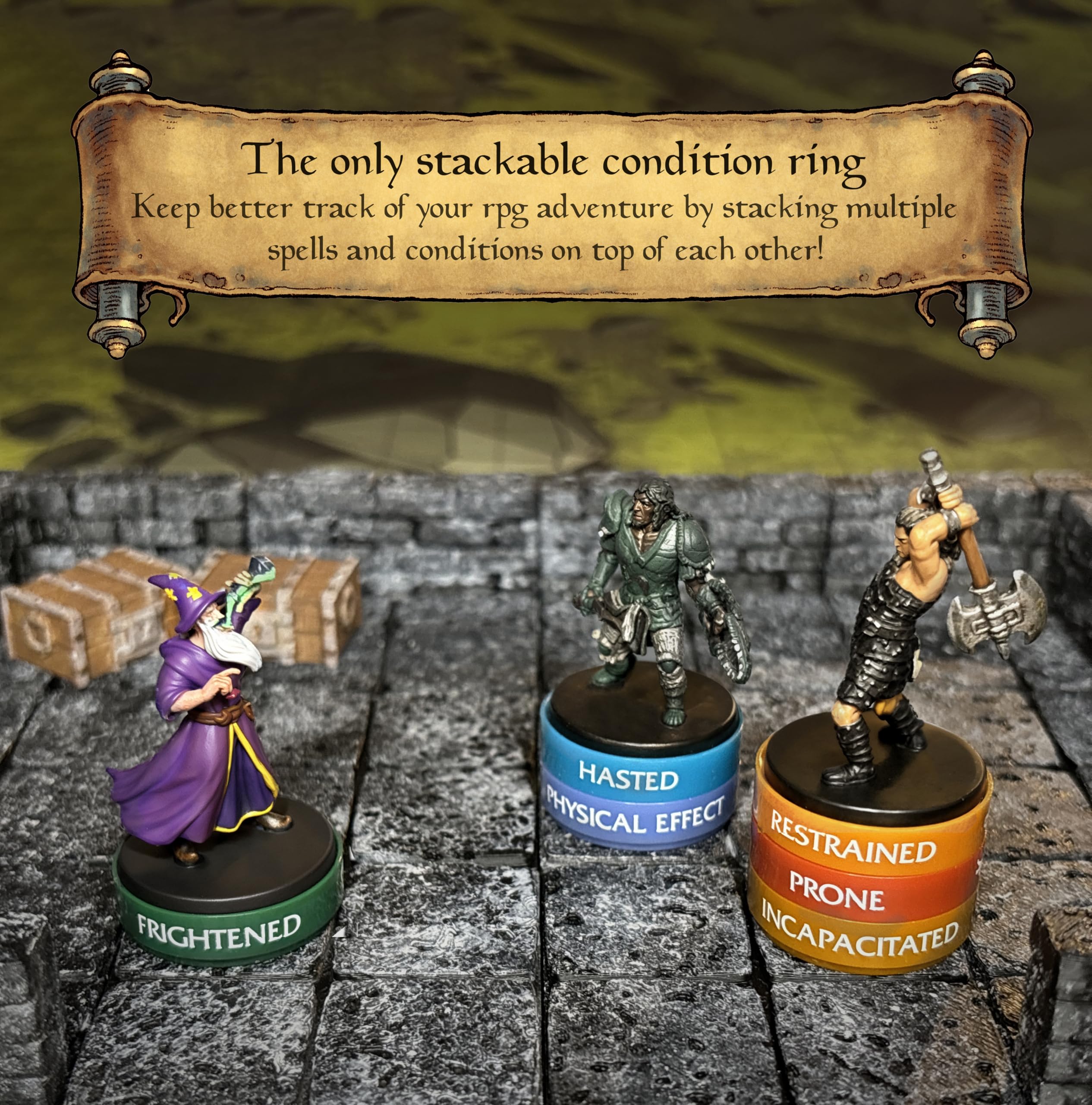WASTED WIZARD DND spells status rings close-up for clear spell effects.