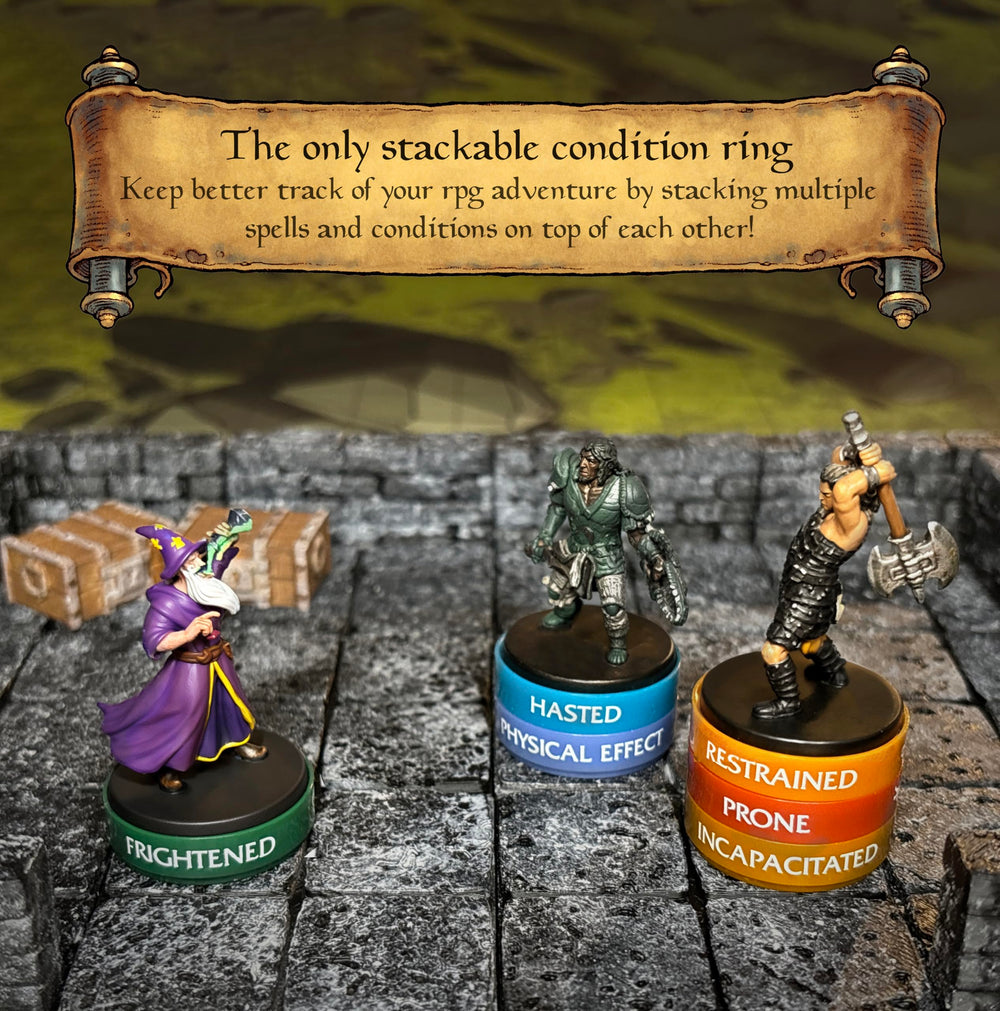 WASTED WIZARD DND spells status rings close-up for clear spell effects.
