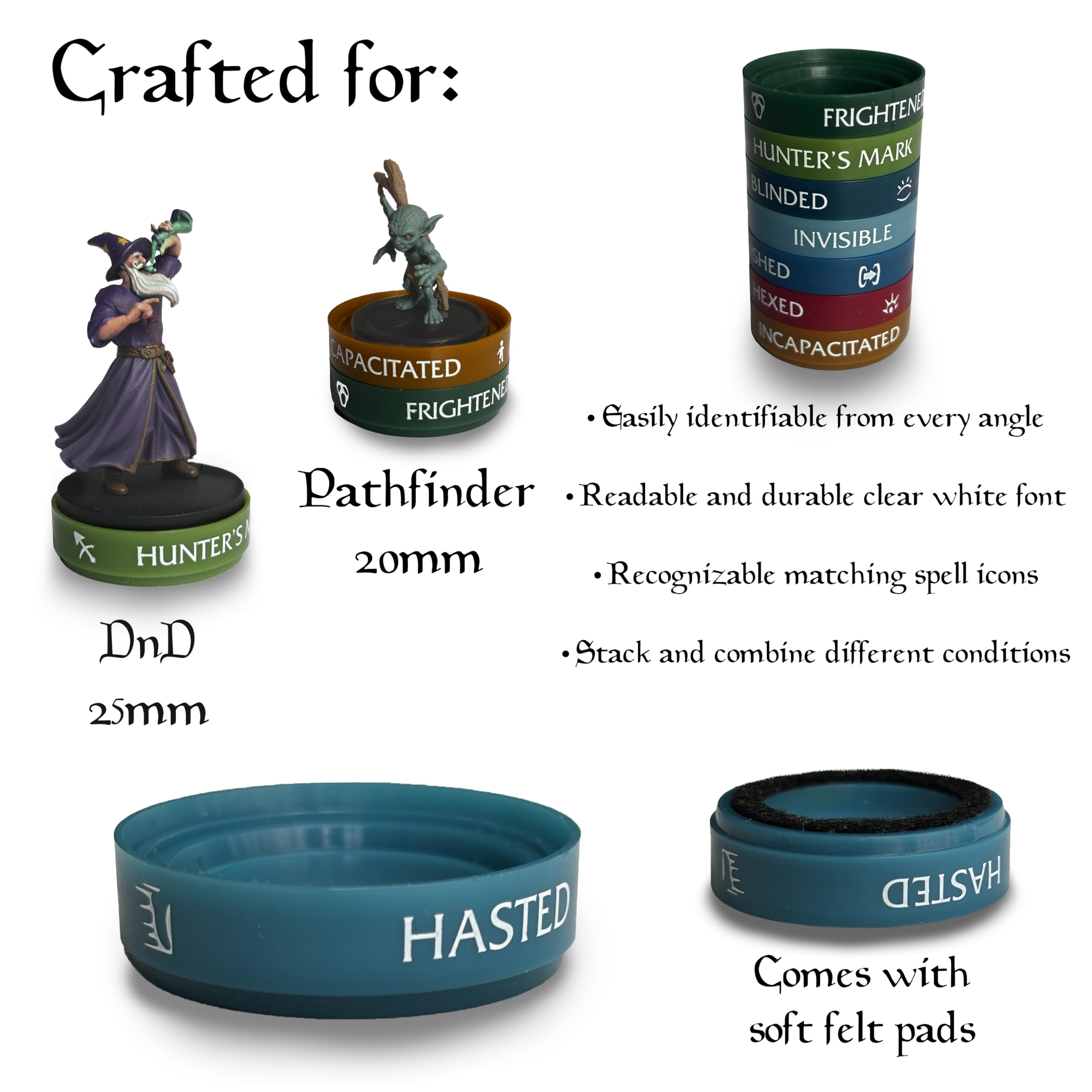WASTED WIZARD miniature tracking rings shown on a battle map.