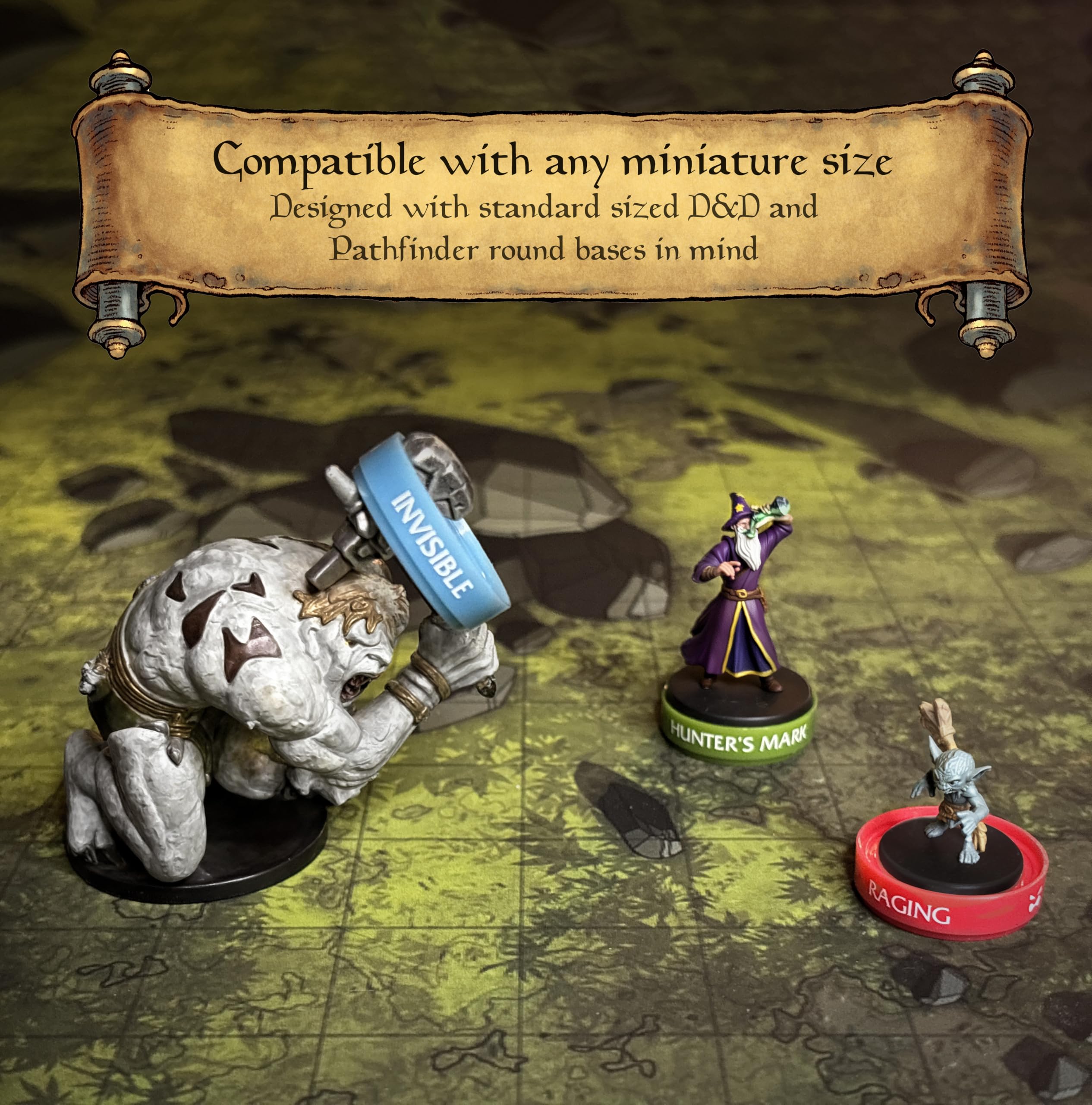WASTED WIZARD Pathfinder-compatible rings for standard and larger minis.