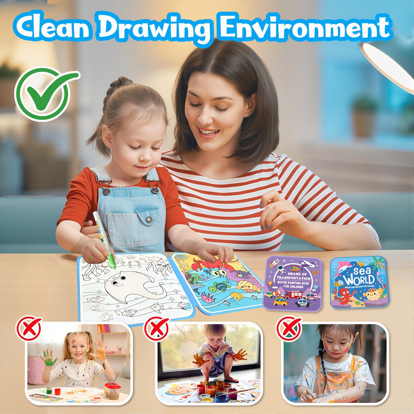 Water Painting Book for Kids Transportation theme for reusable coloring on the go