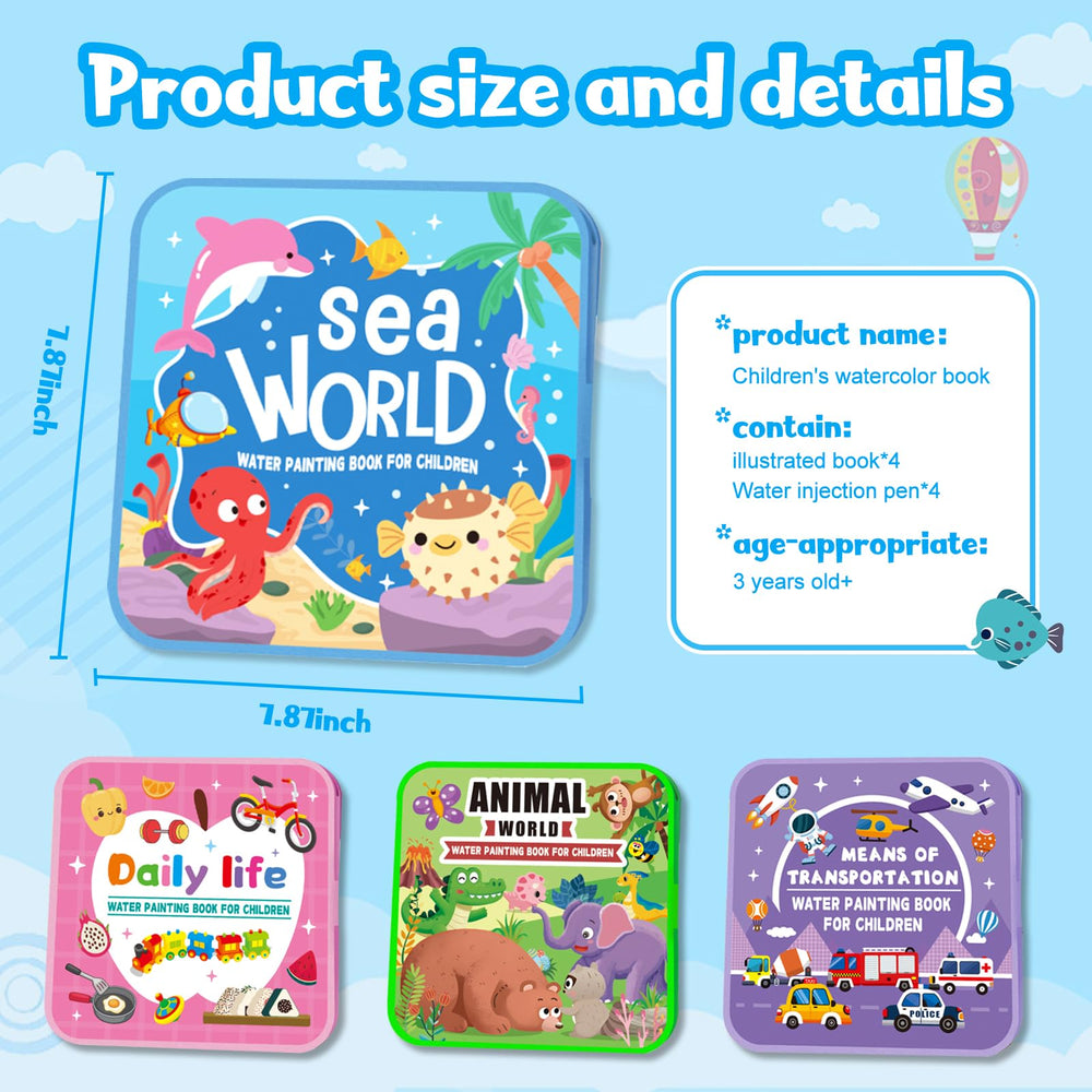 Water Painting Book for Kids Underwater World page revealing vivid colors with water