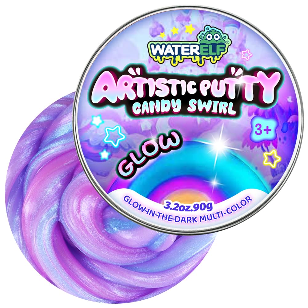 Waterelf Glow in the Dark Putty jar shows vibrant glow for calming fidget play