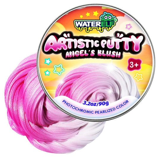 WATERELF Play Putty white-pink tin demonstrates a mess-free sensory option