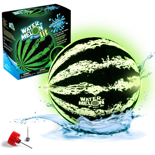 Watermelon Ball Lit glow closeup, vibrant pool ambiance for night gatherings.