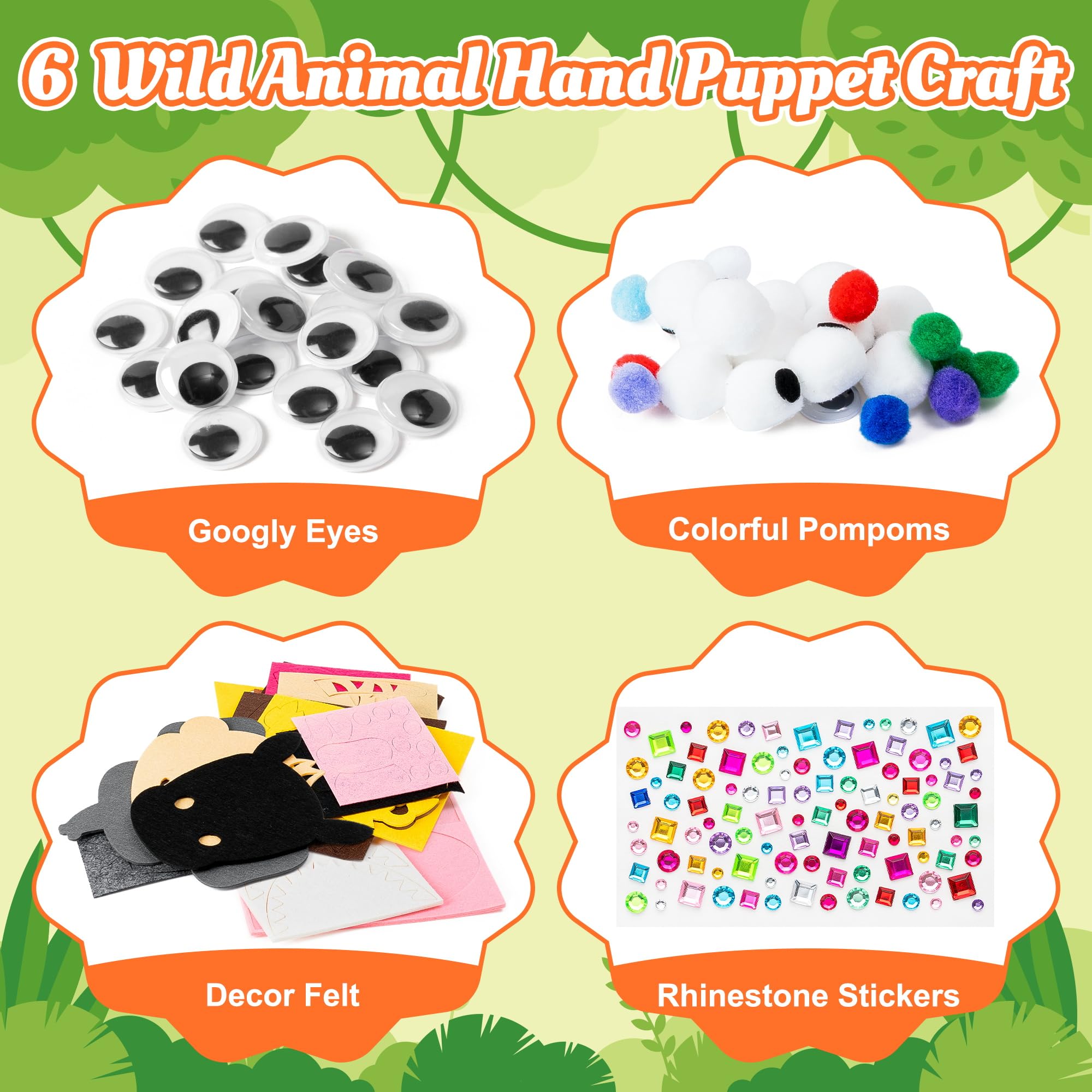 Watinc 21pcs Felt Patterns arranged for easy wild animal puppet designs