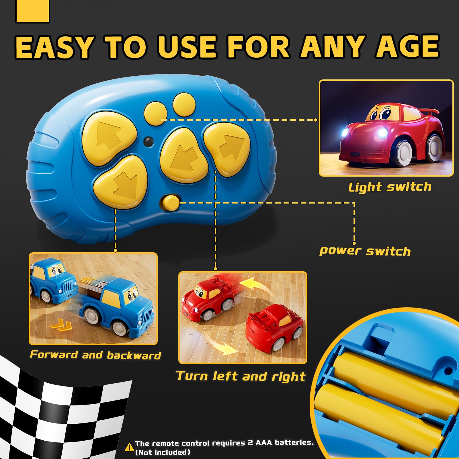 Watudou cartoon-design RC cars in a two-pack for kids.