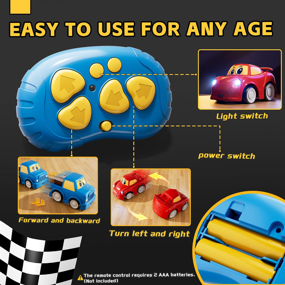 Watudou cartoon-design RC cars in a two-pack for kids.