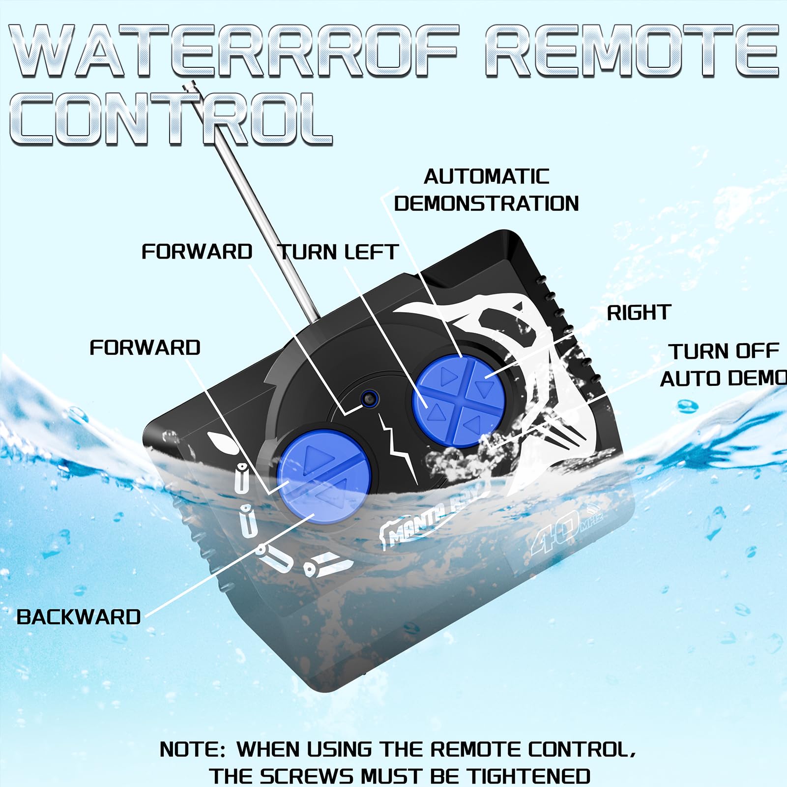 Watudou LED light enhances night swimming on the manta ray toy.