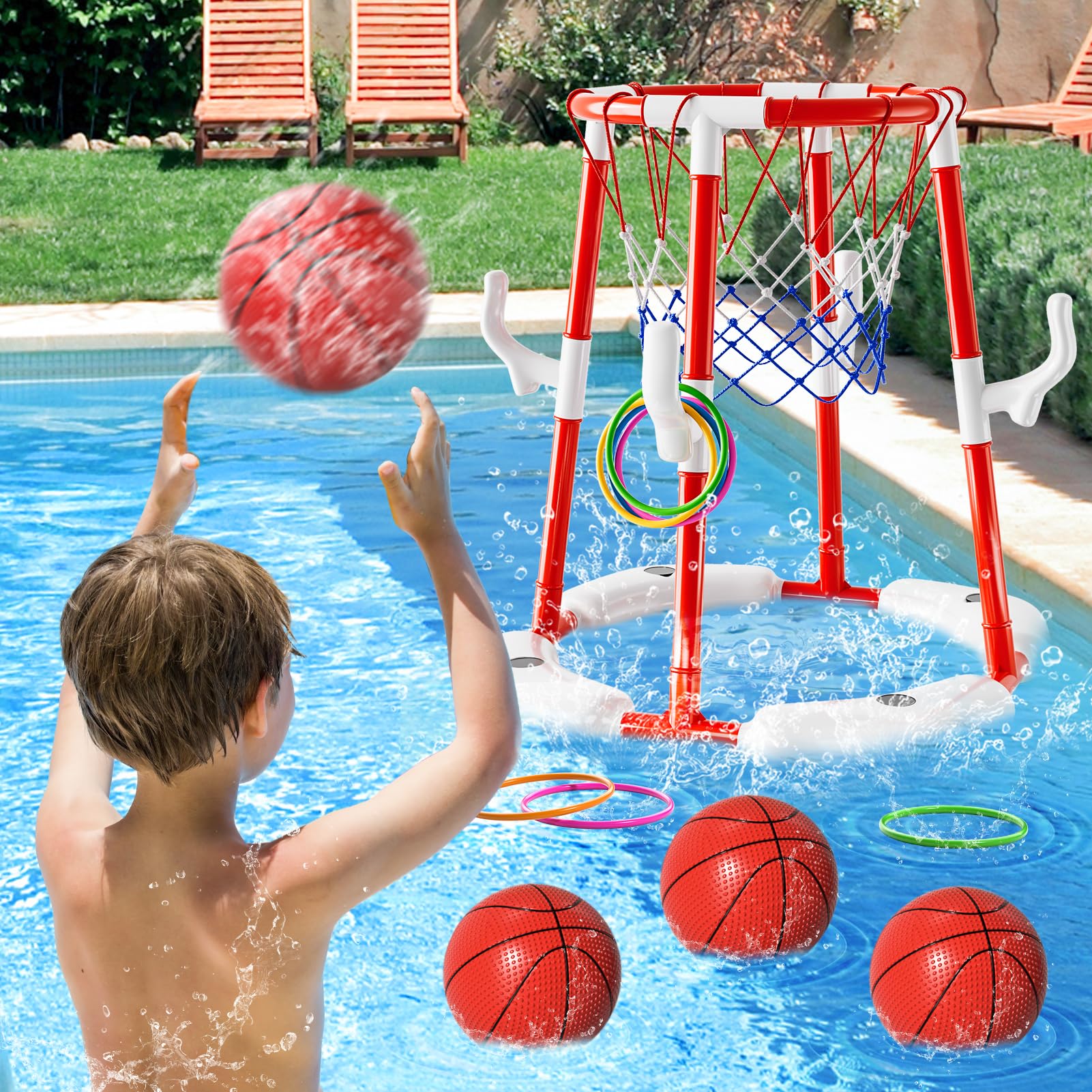 Watudou pool basketball hoop set with 12 rings for versatile games