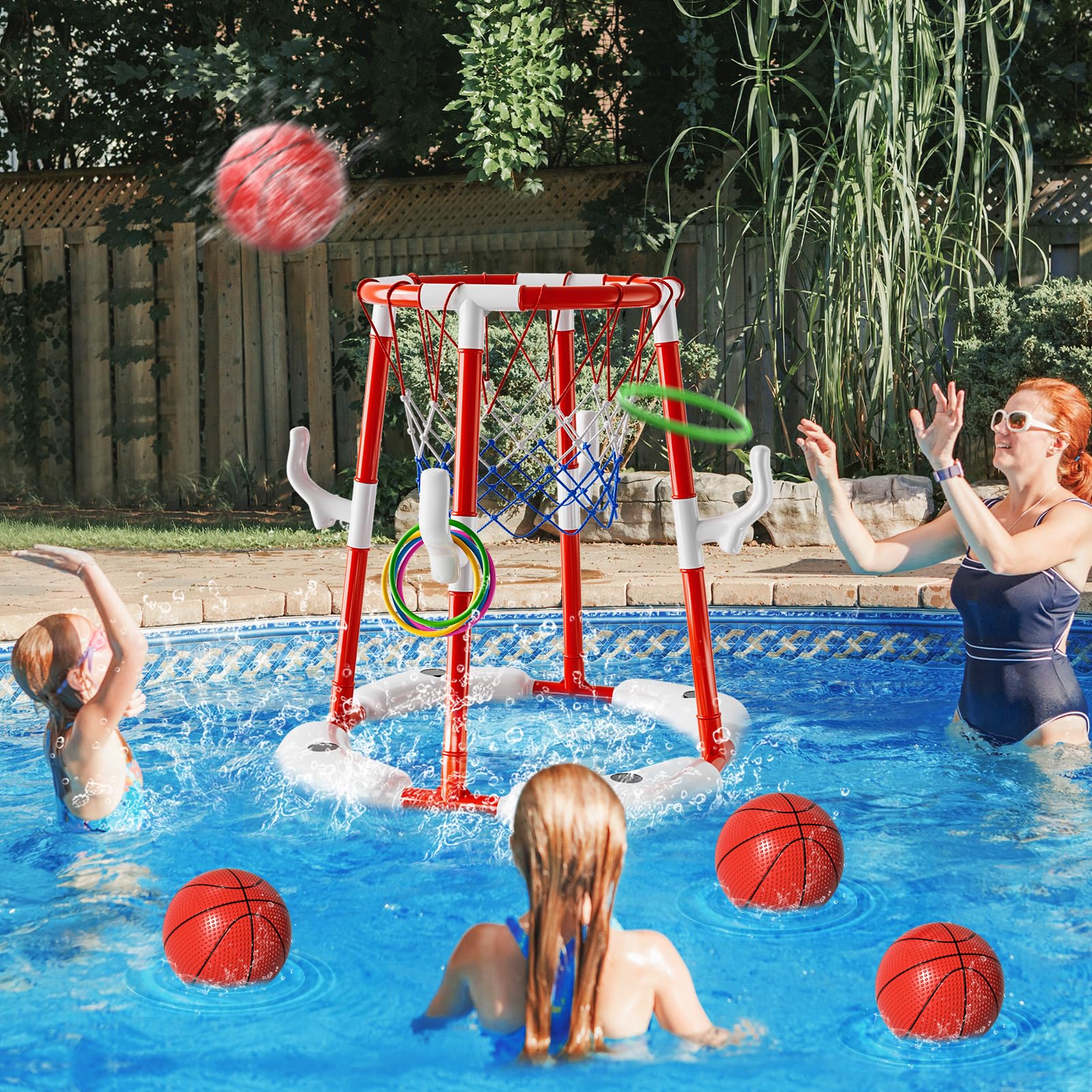 Watudou pool basketball hoop set includes ball pump for quick setup