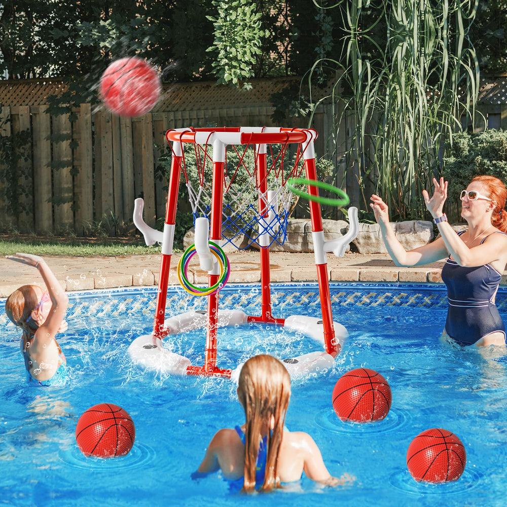 Watudou pool basketball hoop set includes ball pump for quick setup