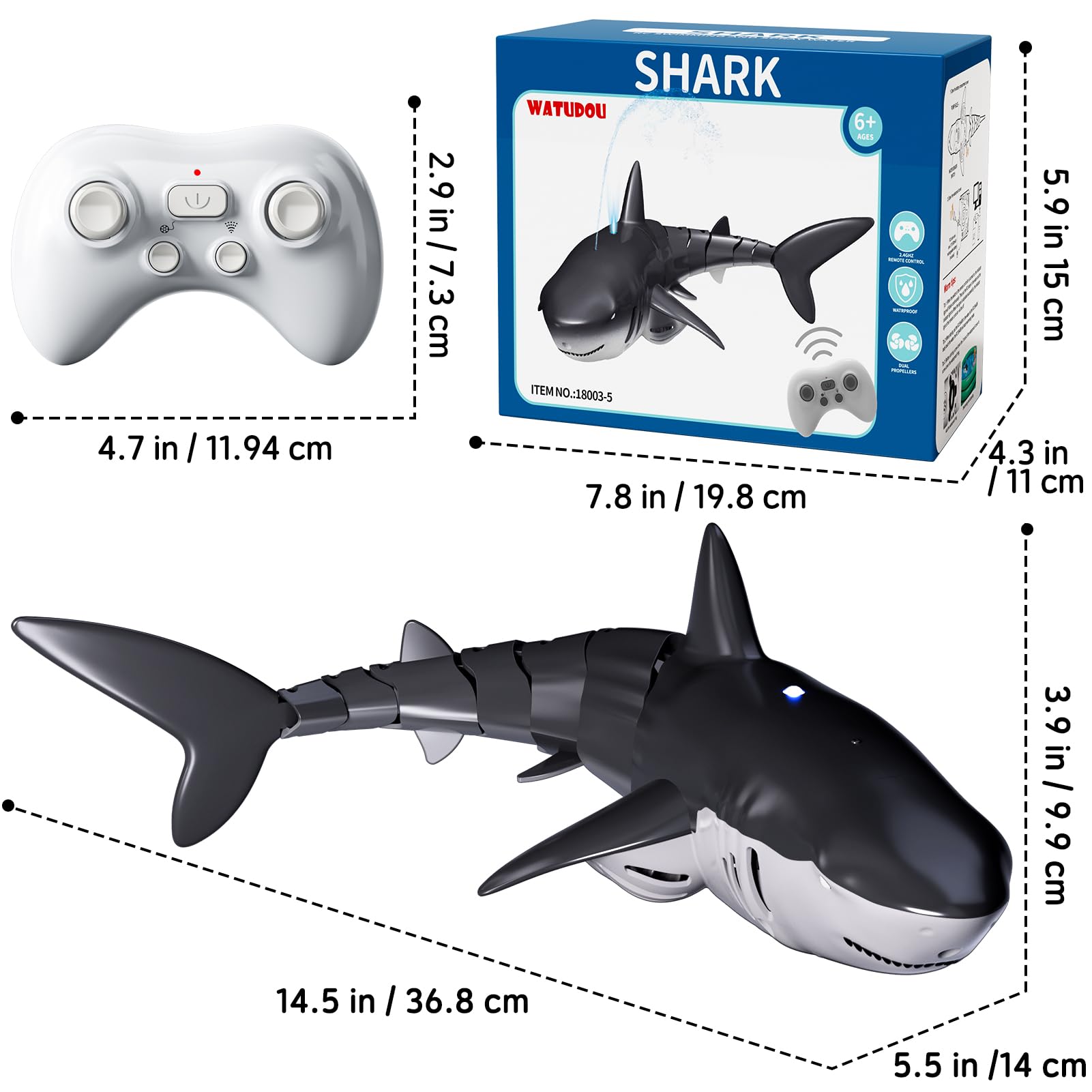 WATUDOU RC shark unboxing and display setup.