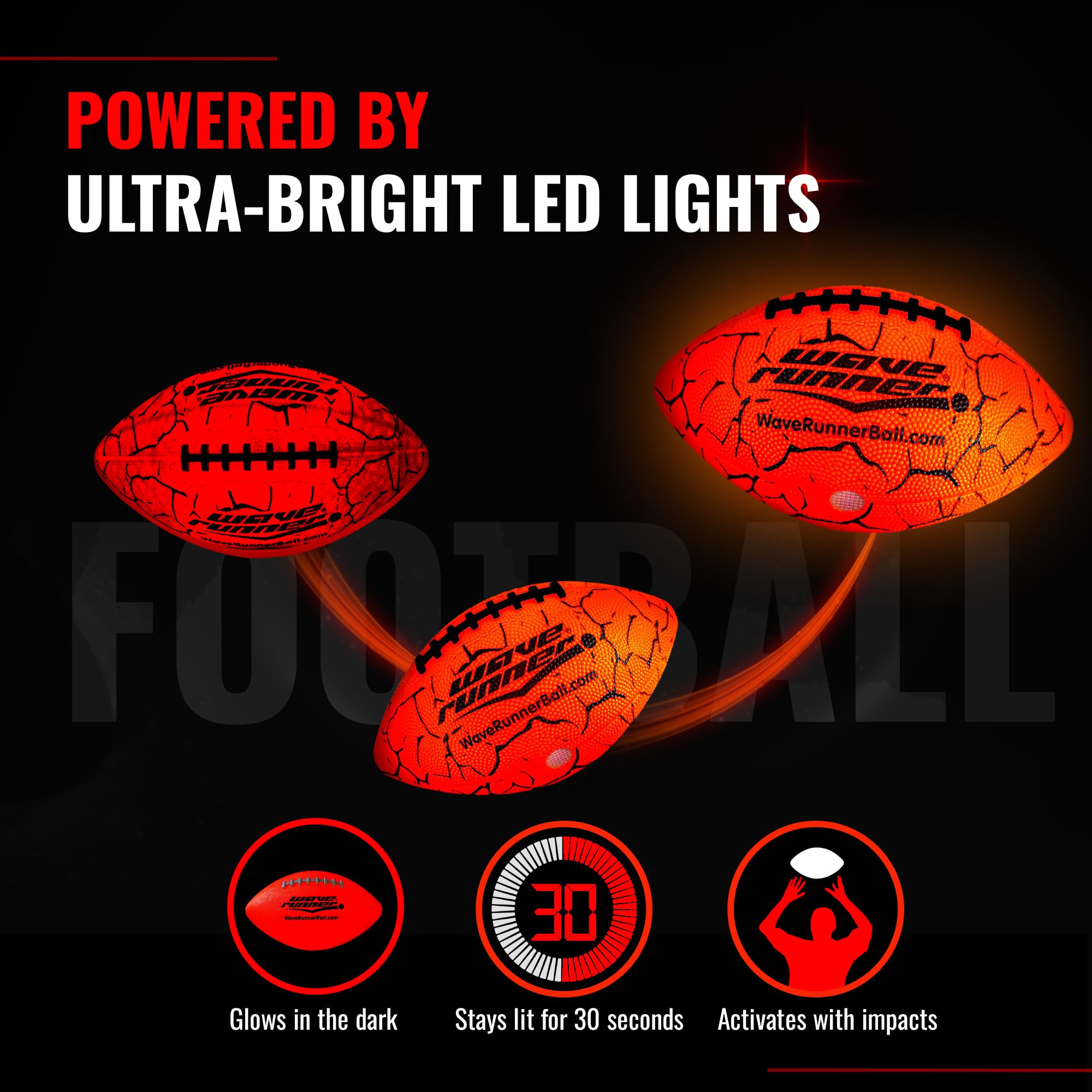 Wave Runner LED glow football with batteries included for immediate play