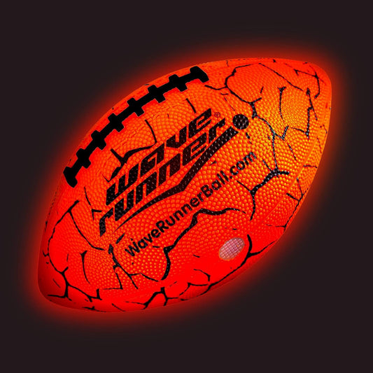 Wave Runner LED glow football shown glowing in the dark for night game visibility