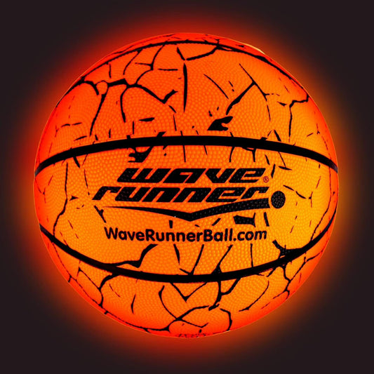 Wave Runner glow basketball lights up outdoor night play for teens.