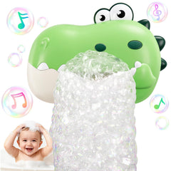 WAVISA dinosaur bubble machine bath toy in green creates bubbles for engaging bath time.