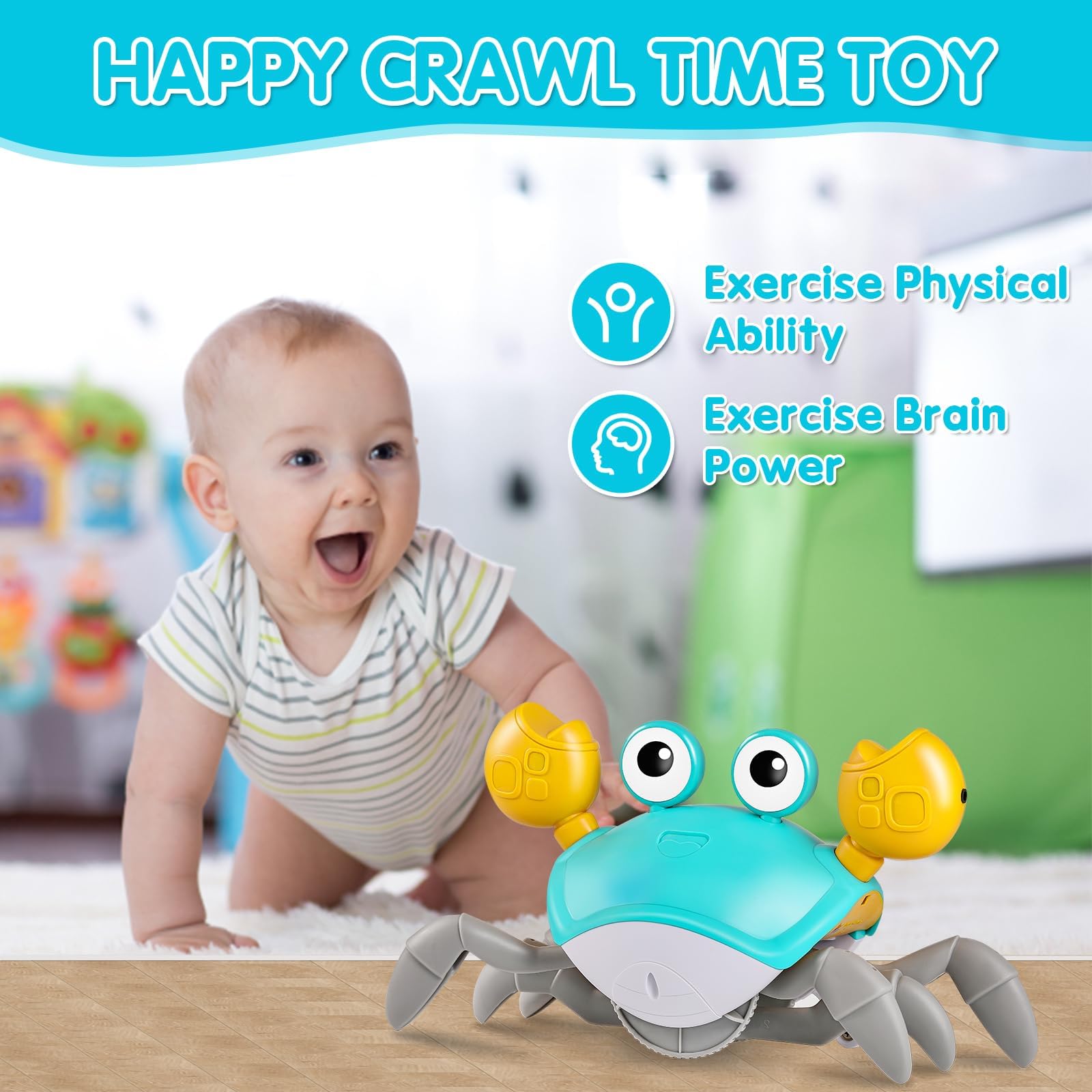 WAVISA Crawling Crab supports tummy time with bright colors and motion.