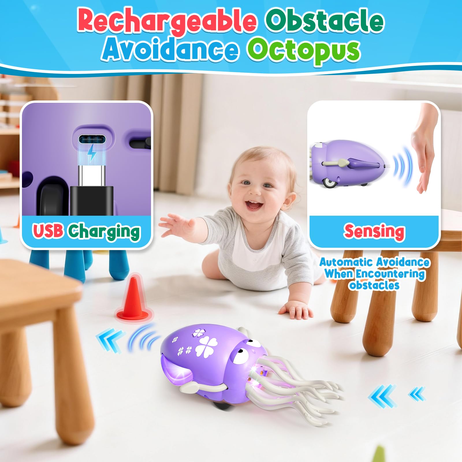 WAVISA music and lights octopus toy for stimulating mood and curiosity.