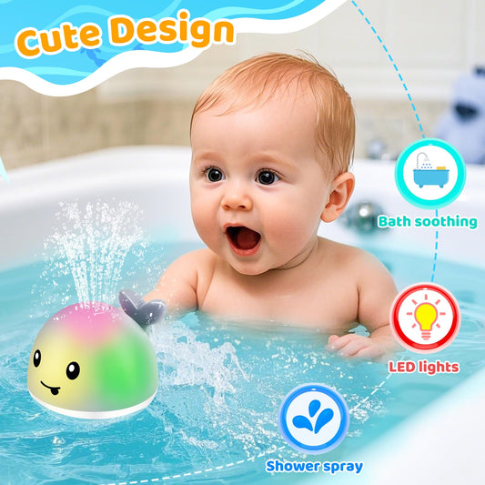 WAVISA rechargeable bath toy being charged via USB, no battery replacements needed.
