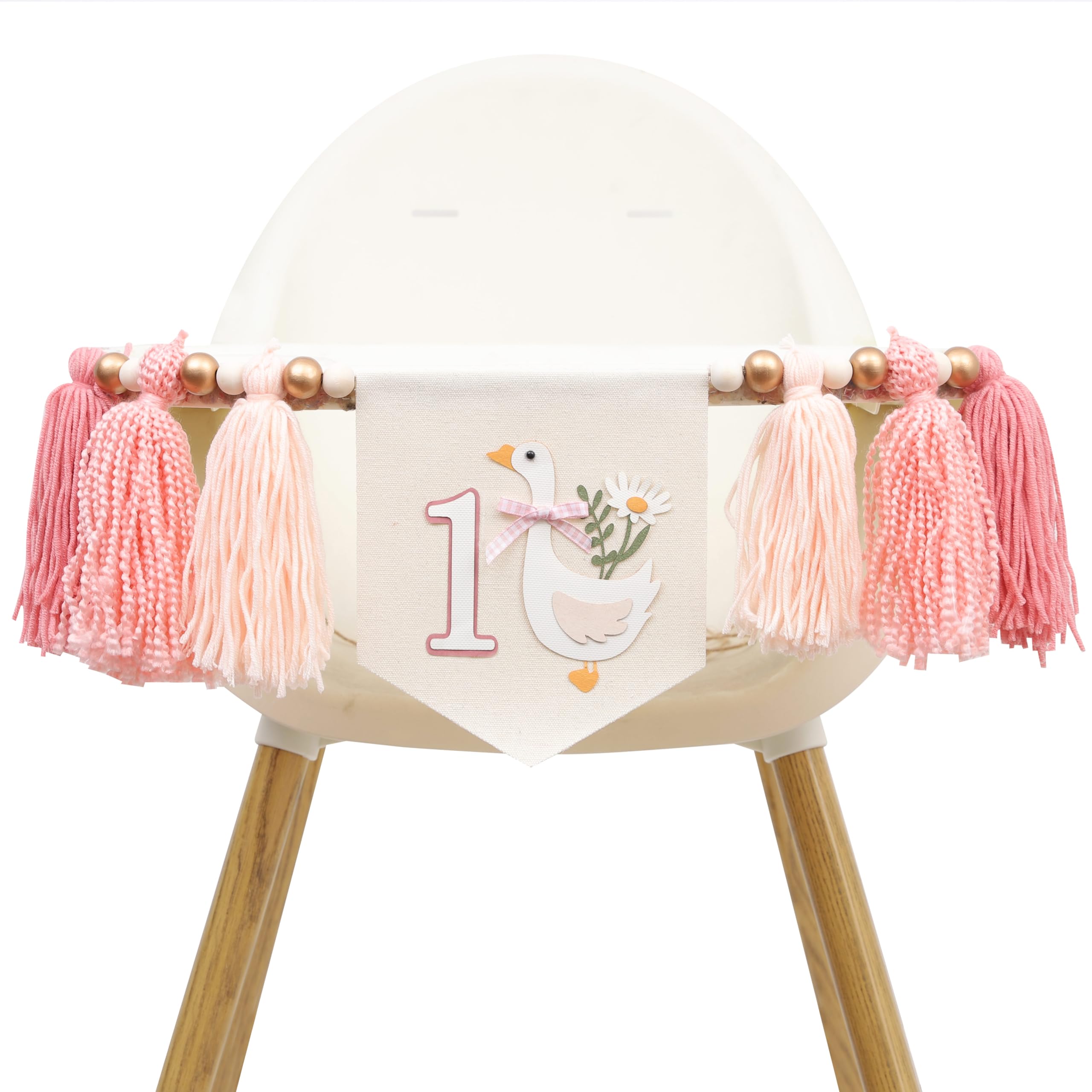 WAWUO Goose 1st Birthday banner on highchair adds festive shine for photos