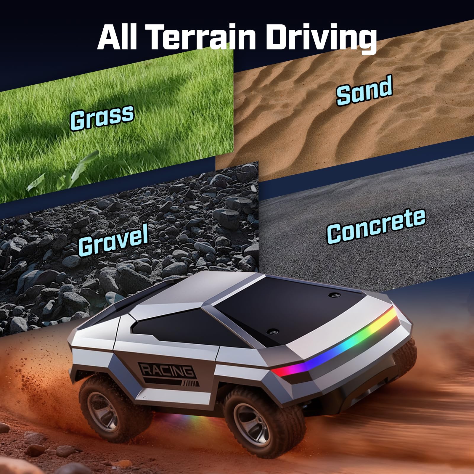 WayEee Cyber RC Truck performs well on grass.
