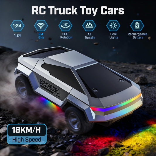 WayEee Cyber RC Truck rear view showing rugged chassis for outdoor fun.