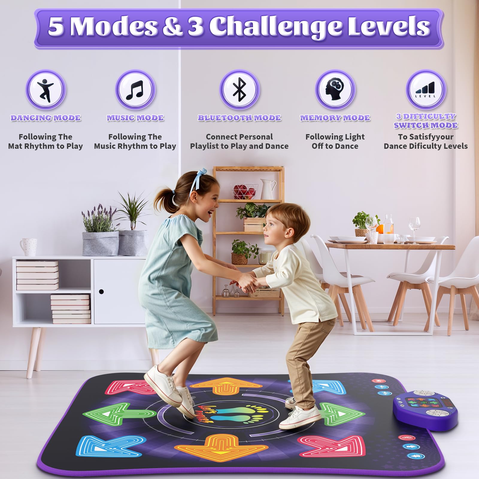 WAYKEE Dance Mat anti-slip backing for stable play on any floor.