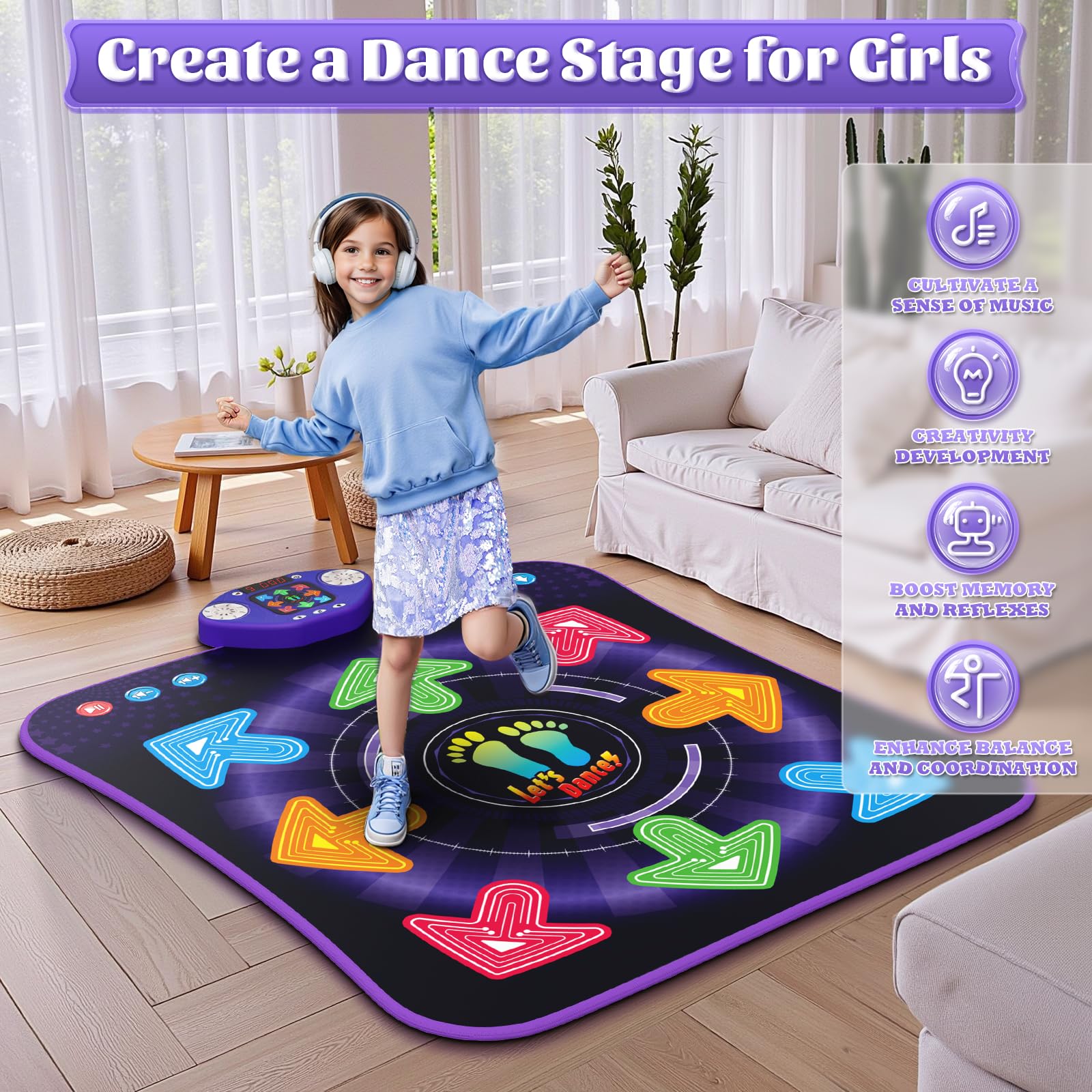 WAYKEE Dance Mat wipe-clean surface for easy cleanup after dancing.