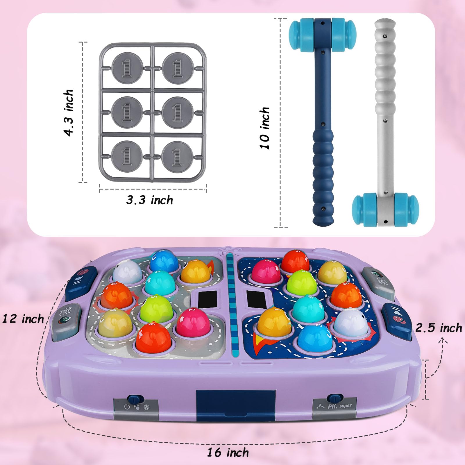 WAYKEE Whack a Game Mole balls glow with sensory feedback