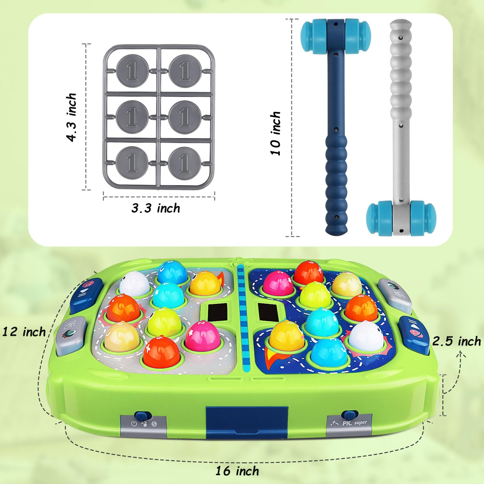 WAYKEE Whack a Game Mole lights and sounds enhance sensory engagement.