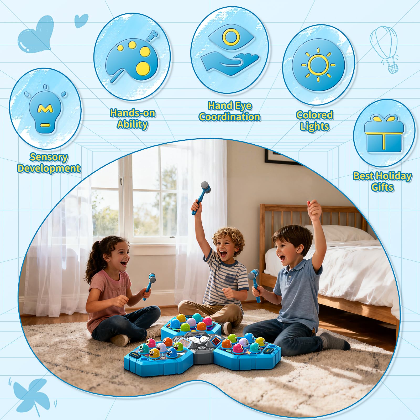 WAYKEE Whack a Mole 13x13 play area for spacious family fun