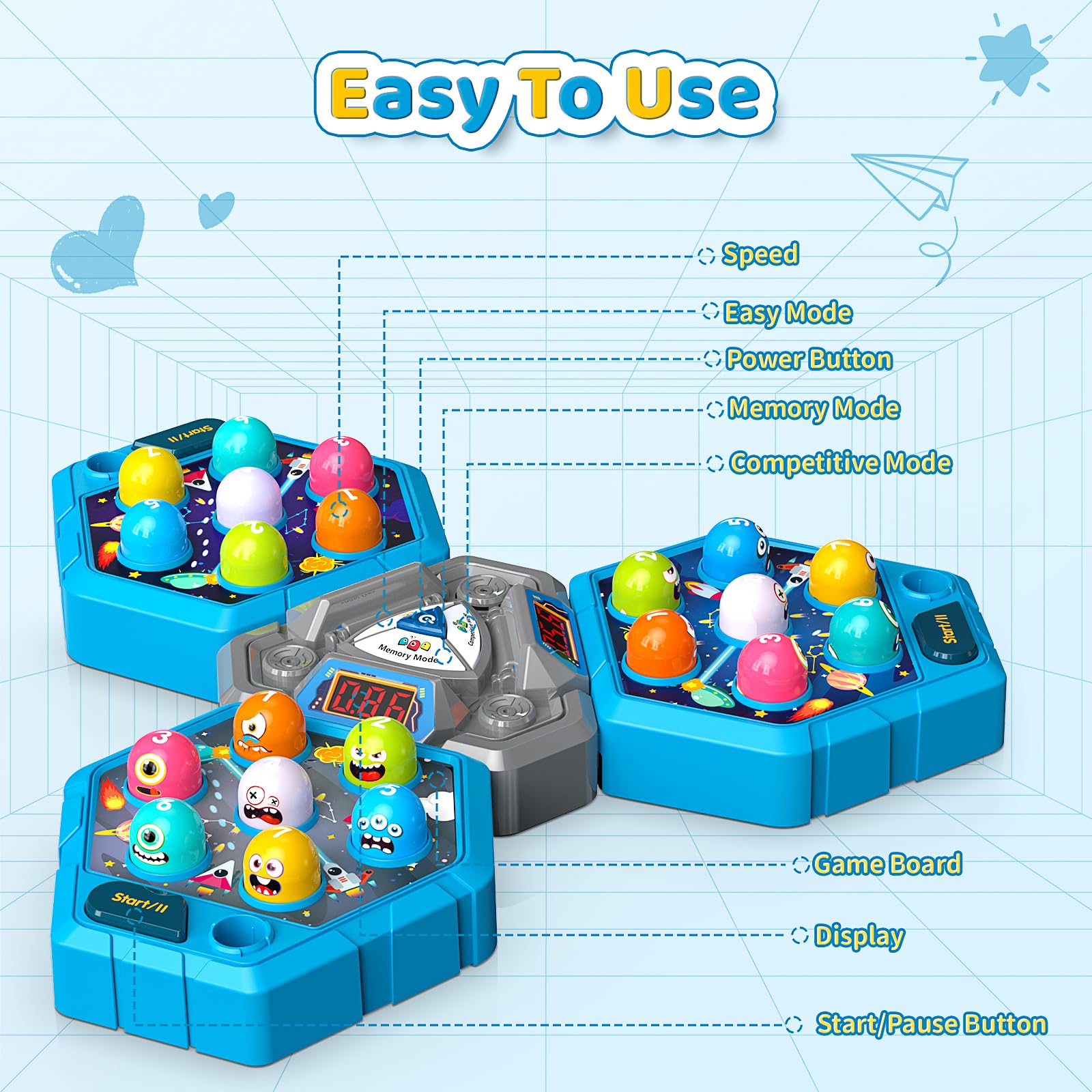 WAYKEE Whack a Mole safety soft tips protect little hands and surfaces