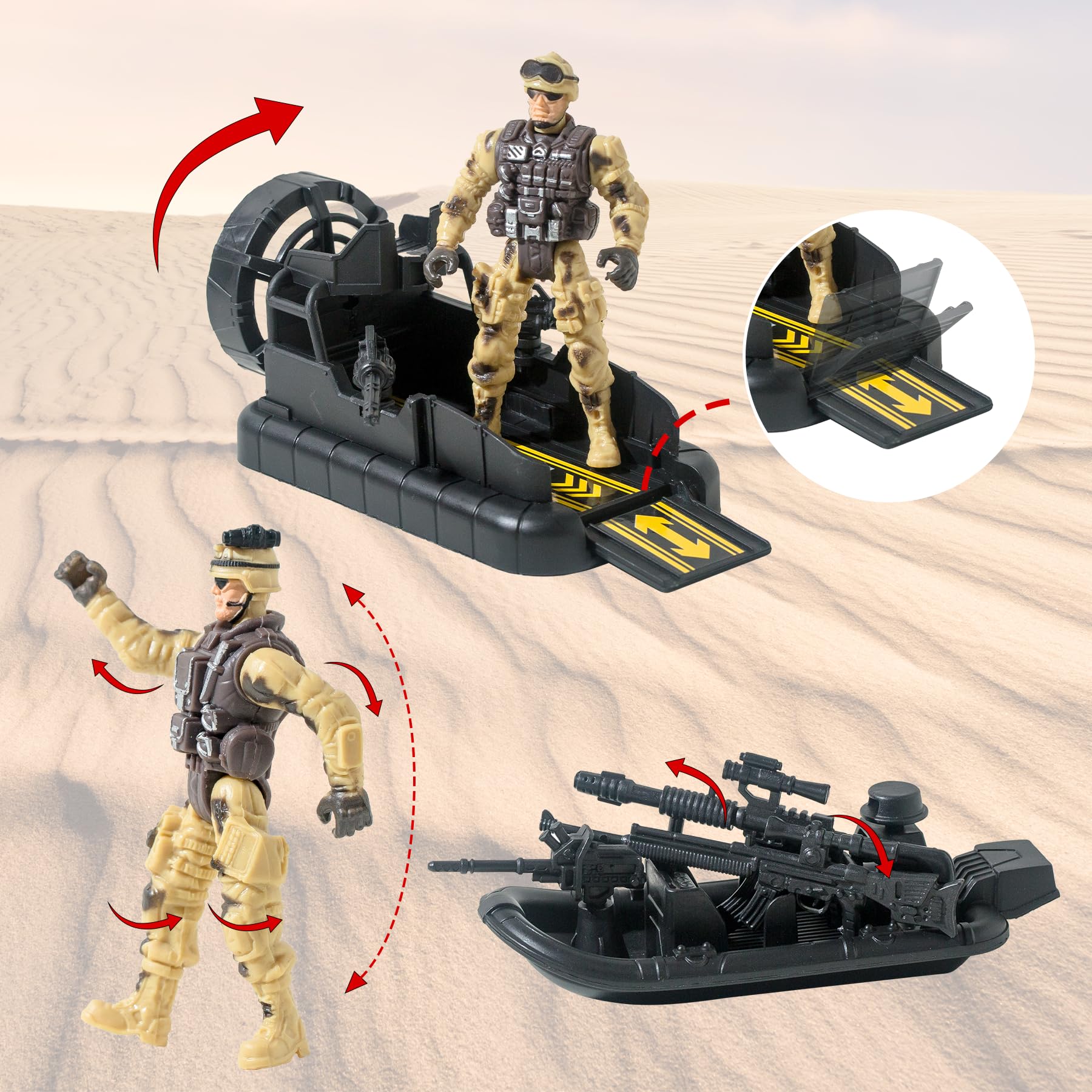 Wbzle army boats for on-water pretend missions and base setups.